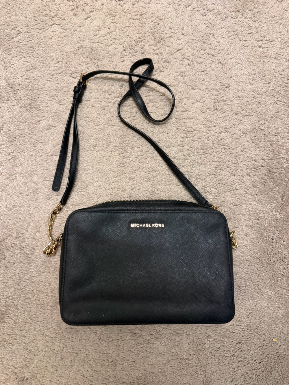 Michael Kors Black Crossbody with Gold-Tone Chain Accents